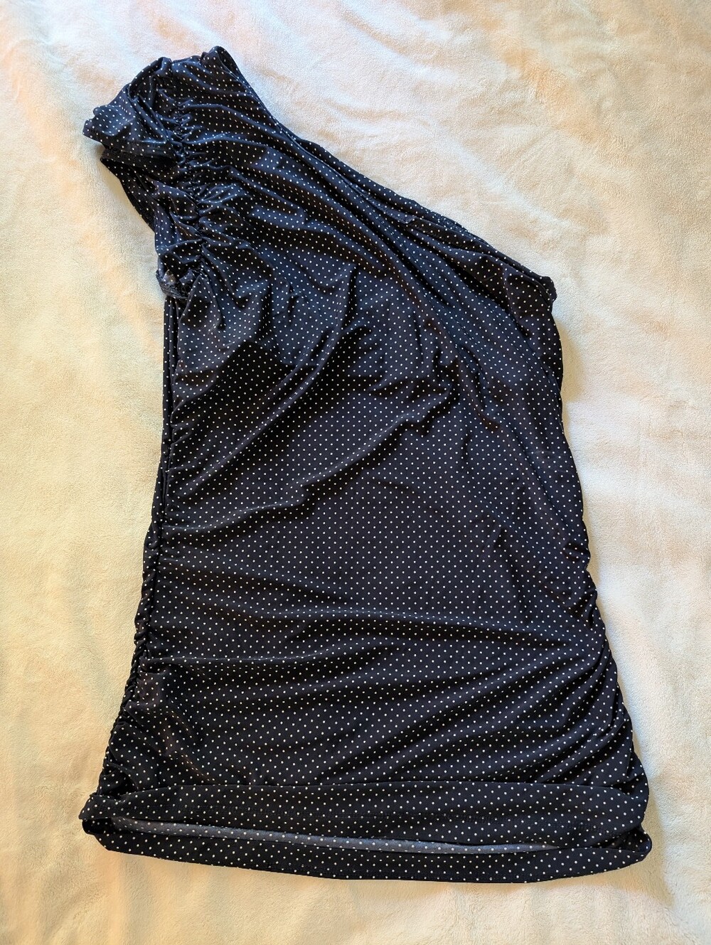 No Brand One Shoulder Navy Blue Polka Dot Top